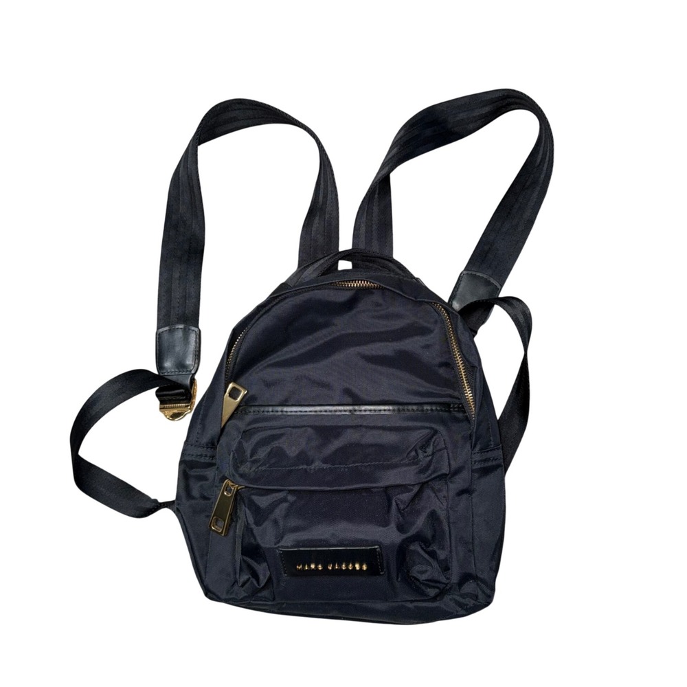 Marc Jacobs Mini Nylon Backpack Womens Small Black Excellent Gold Hardware Zip - Picture 2 of 5